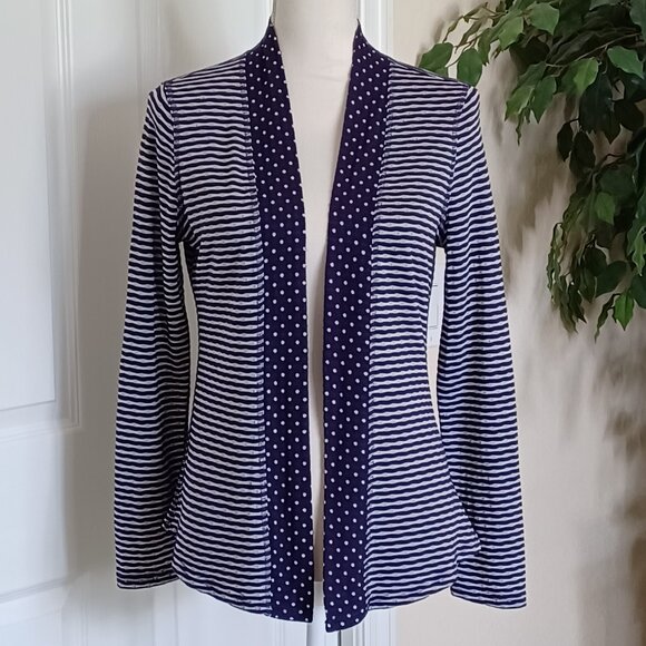 41 Hawthorn Sweaters - 41 Hawthorn Polka Dot/Striped Open-Front Cardigan Size Medium